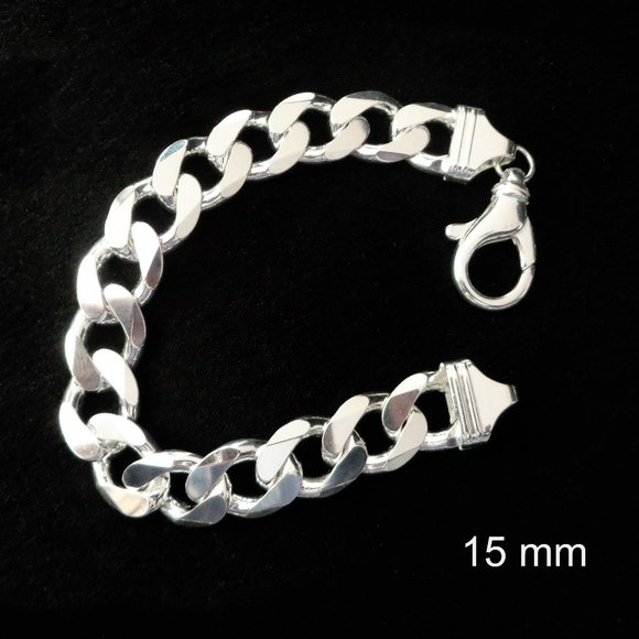 NEW 15mm SOLID 925 Sterling Silver Curb Bracelet Top Quality Made in ITALY 71 gr - Picture 2 of 5